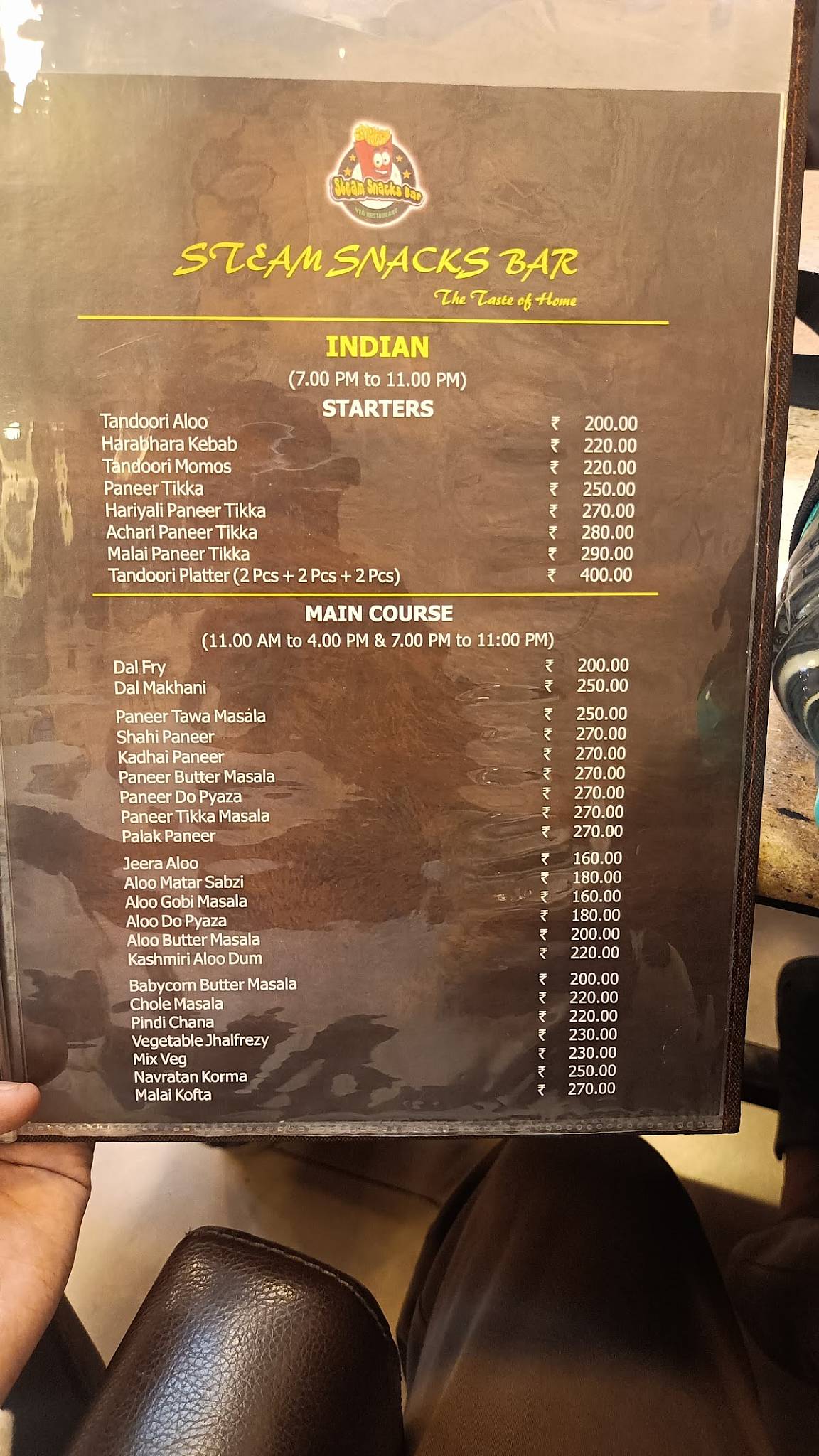 Steam Snacks Bar menu