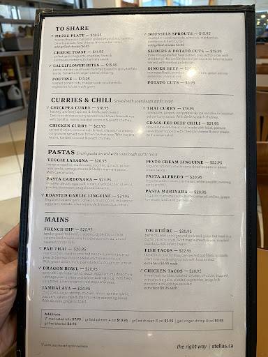 Menu de Stella's @ the Winnipeg International Airport