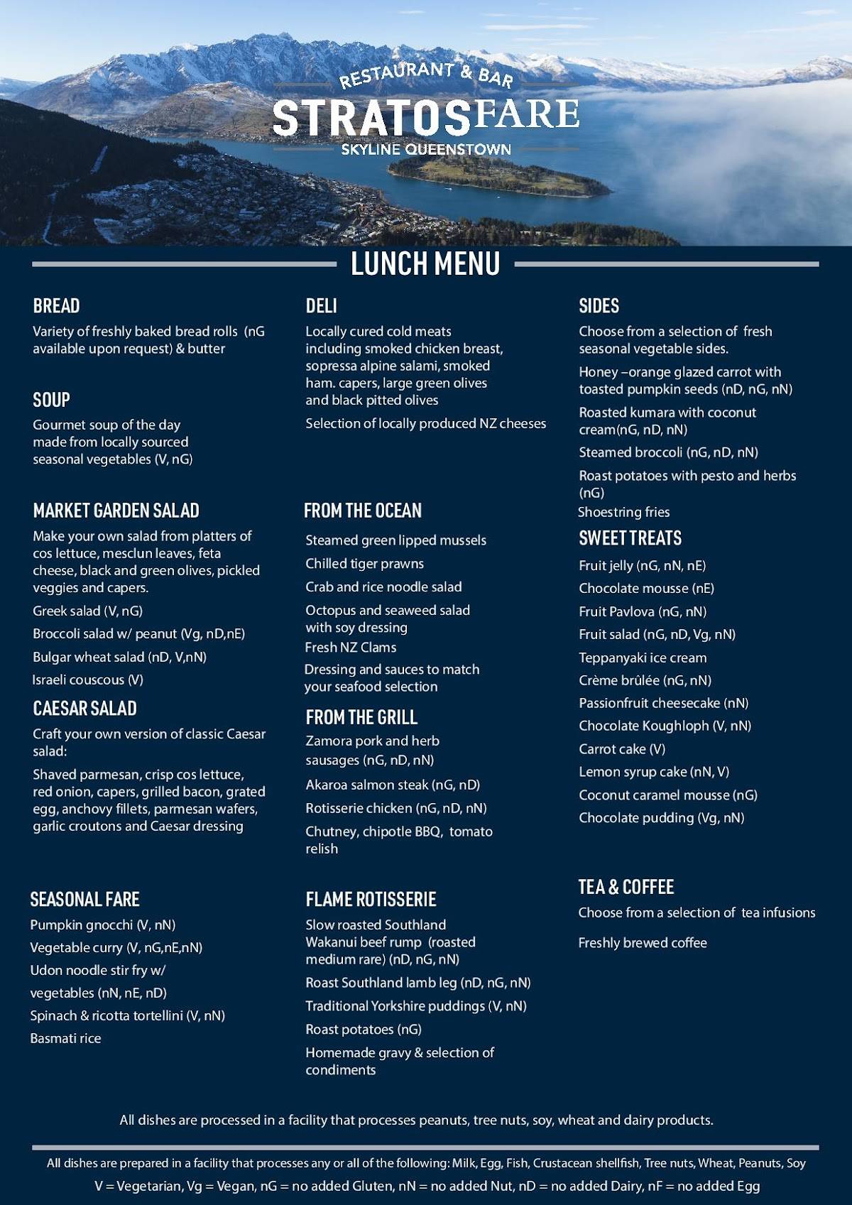 Menu at Stratosfare Restaurant & Bar, Queenstown, Skyline Queenstown 53 Brecon St
