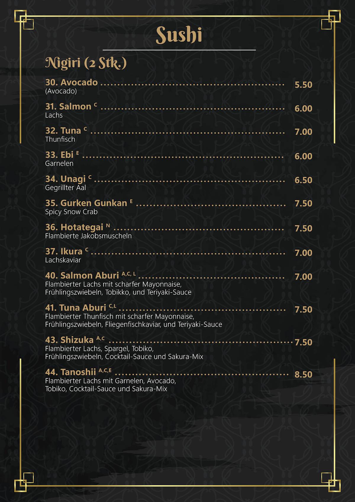 Menu de Gin Sushi & Bar