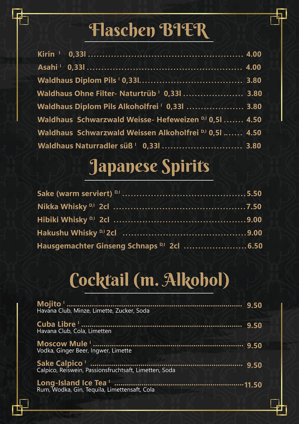 Menu de Gin Sushi & Bar