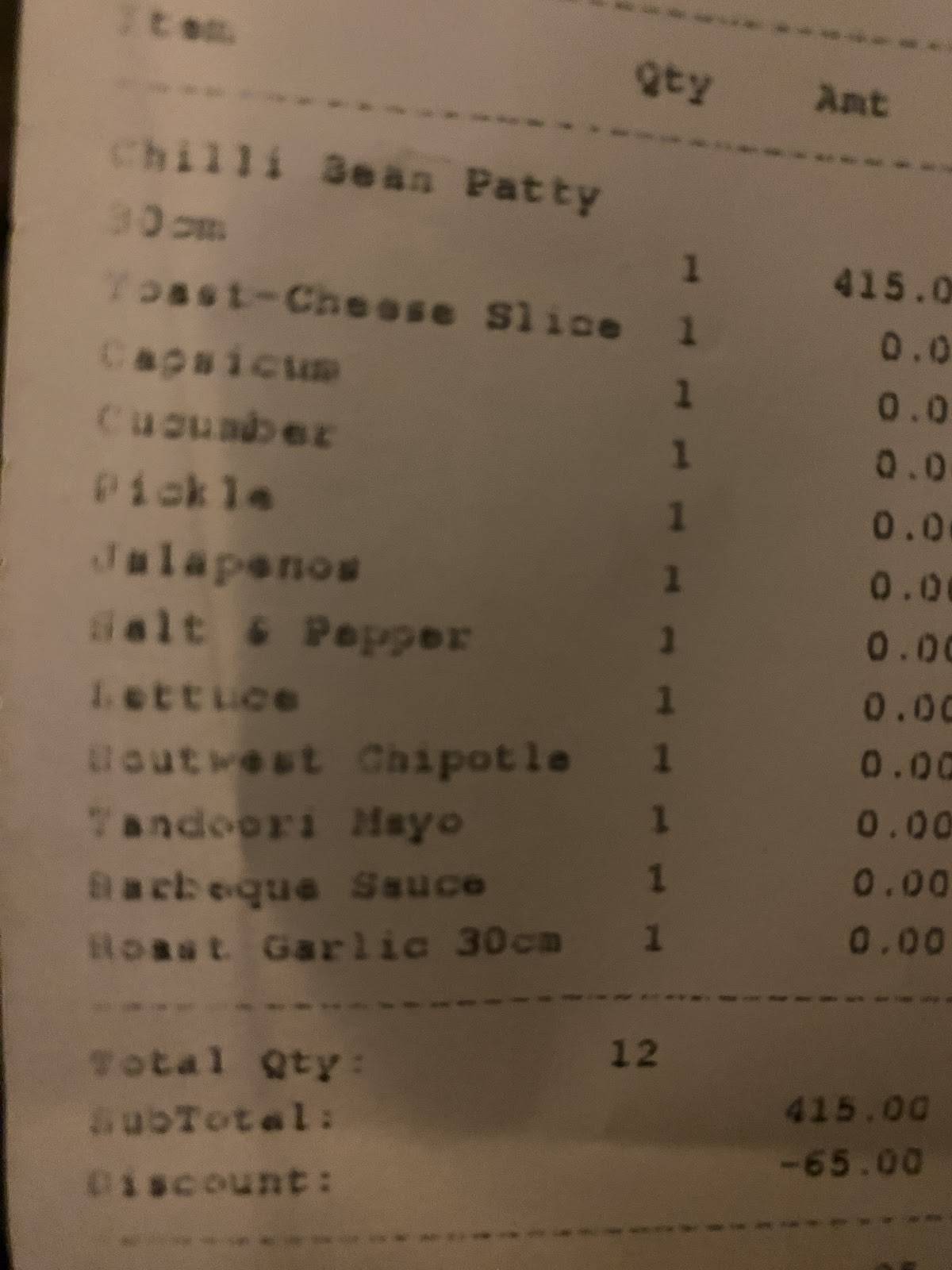 Subway Raja Park menu
