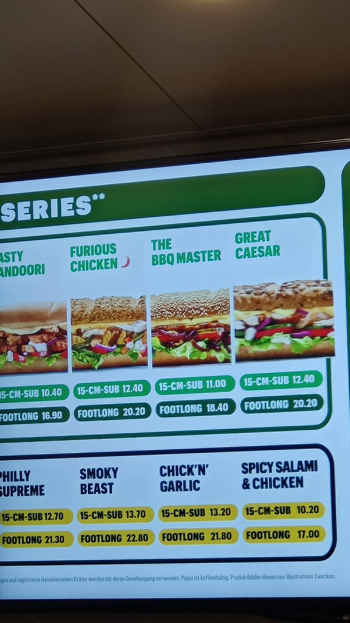 Menu di Subway 
