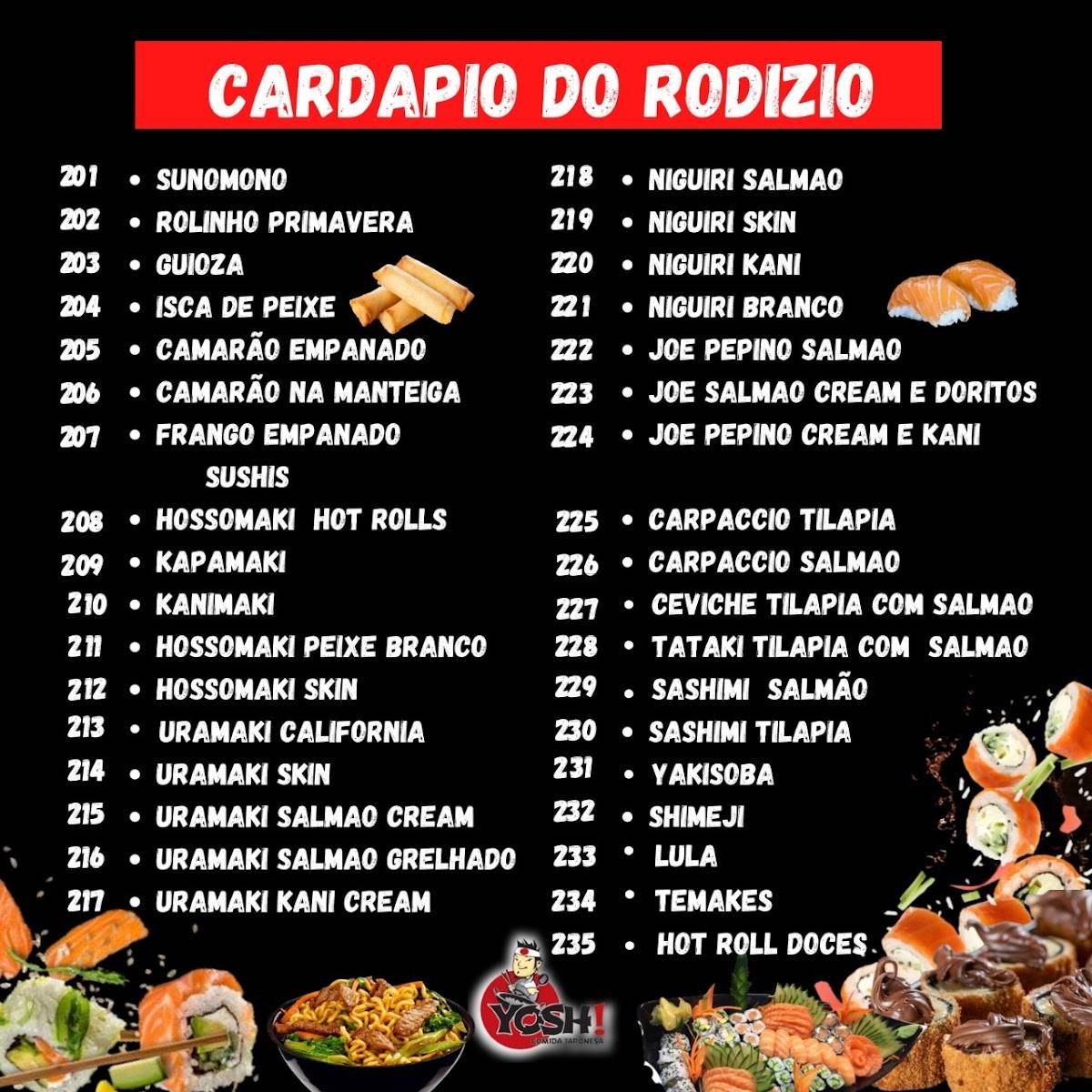 Yosh Comida Japonesa cardápio