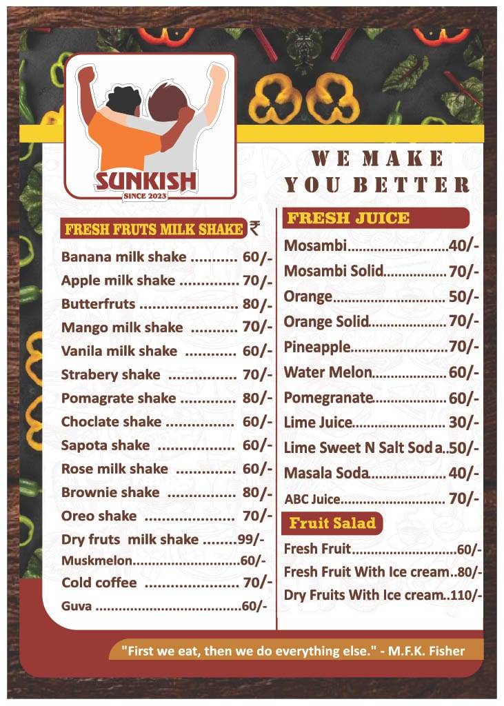 Sunkish Cafe menu