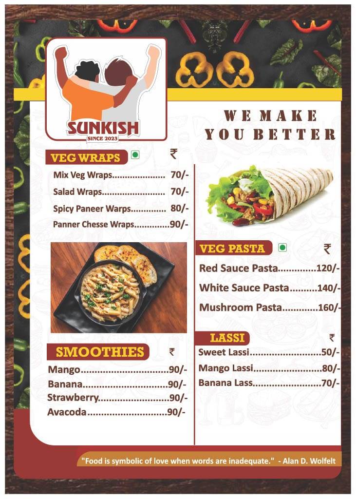 Sunkish Cafe menu