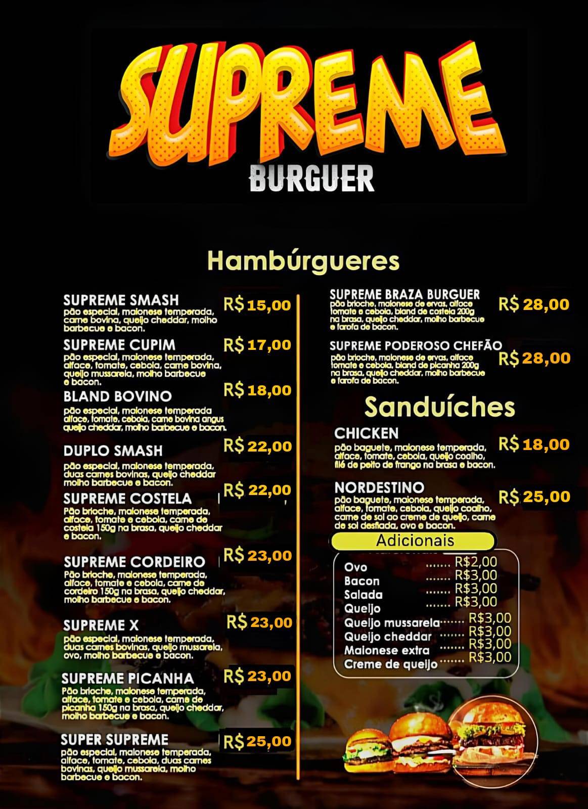 Supreme Burguer cardápio