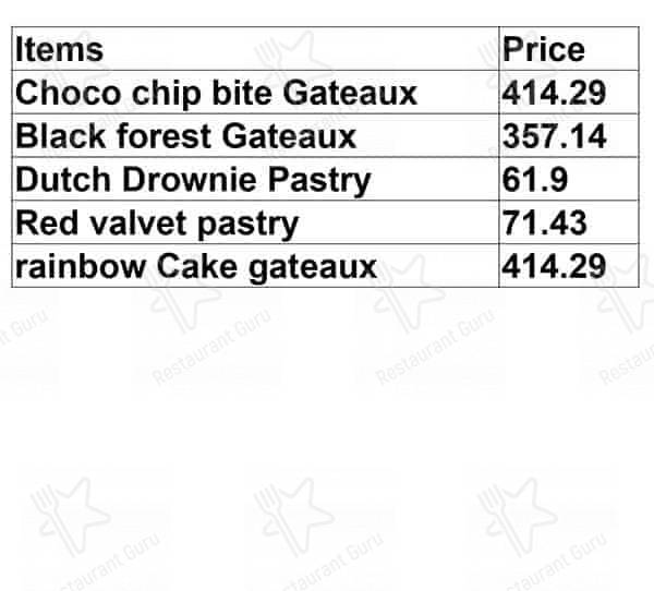 Monginis Cake Shop menu