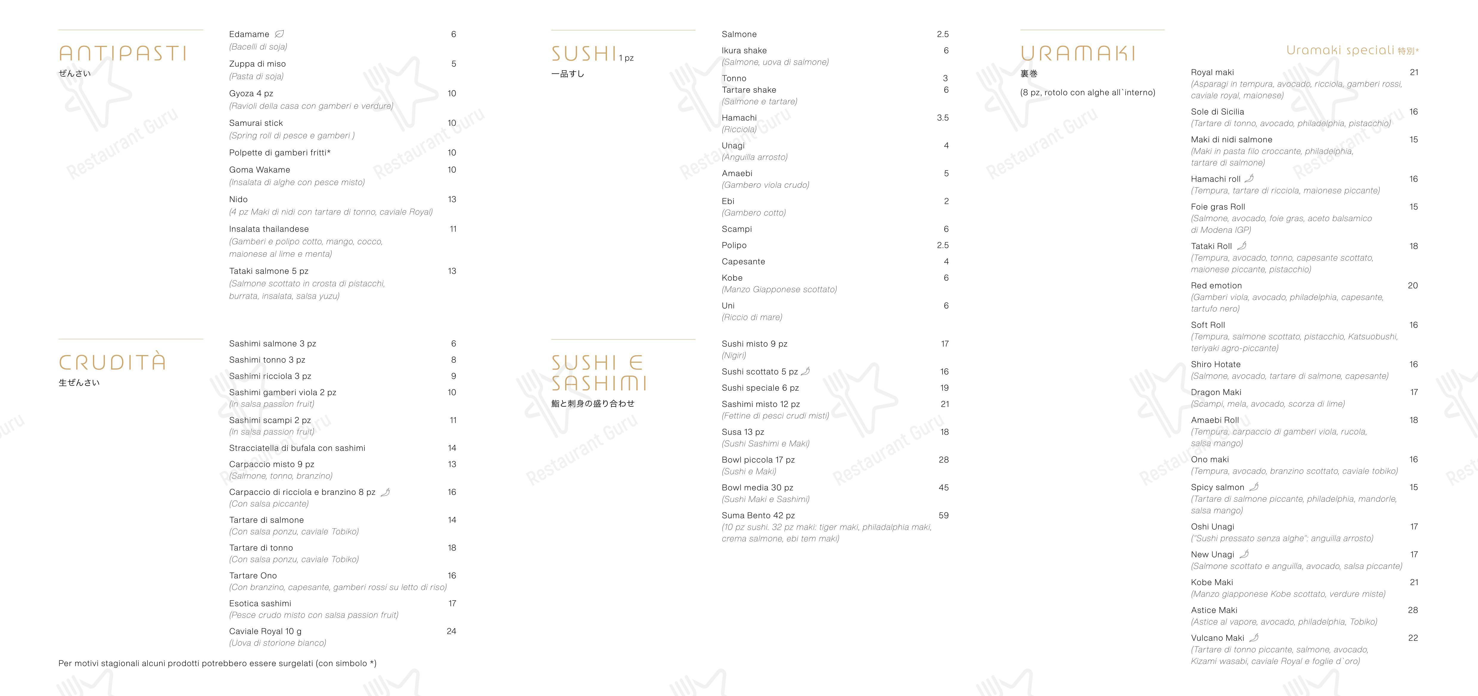 Menu per Sushi Ono Brescia in Brescia
