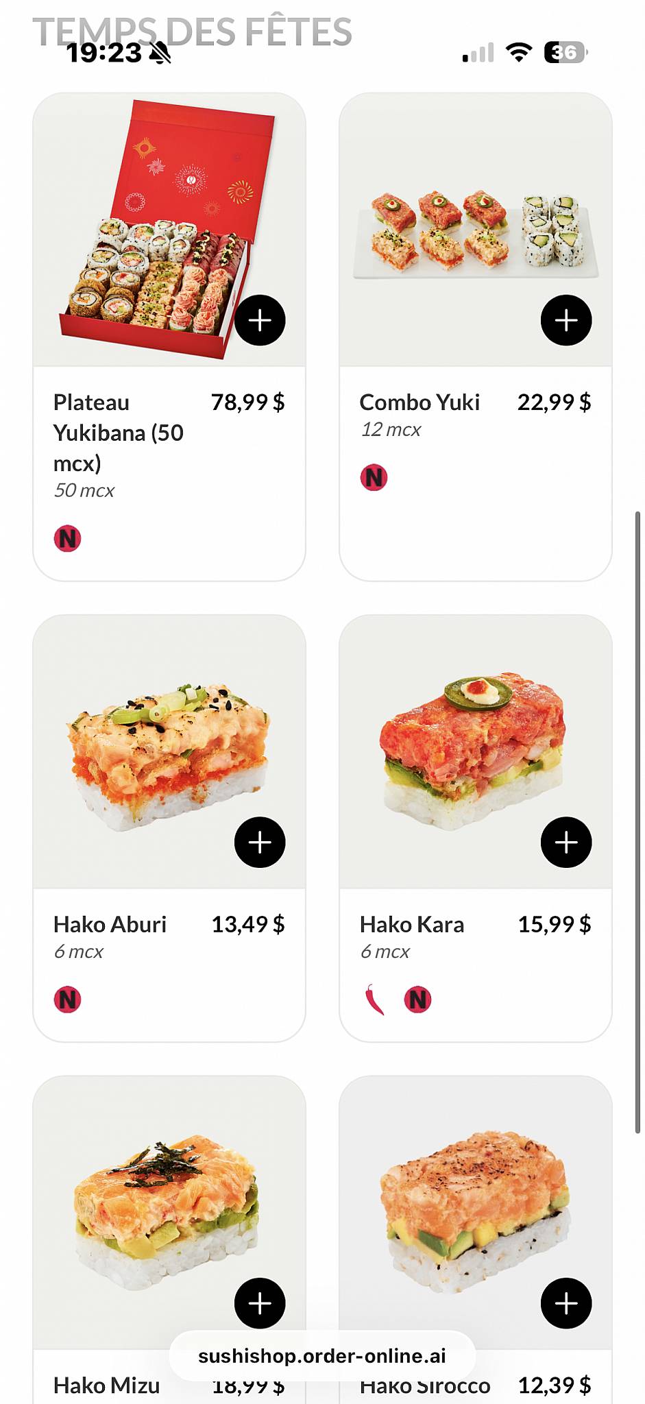 Menu de Sushi Shop