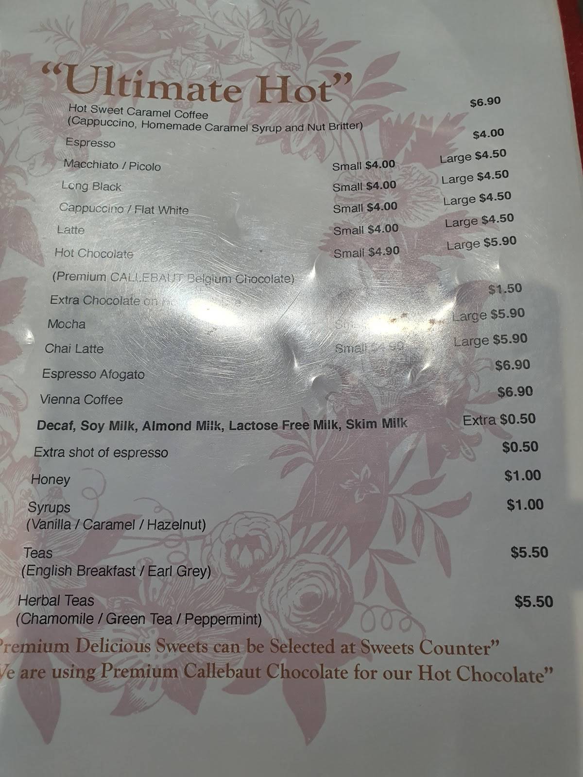 Menu at Sweet Caramel cafe, Bathurst