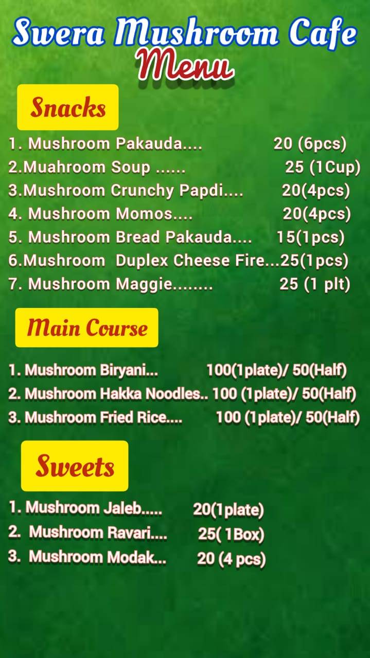 Swera Mushroom Cafe menu