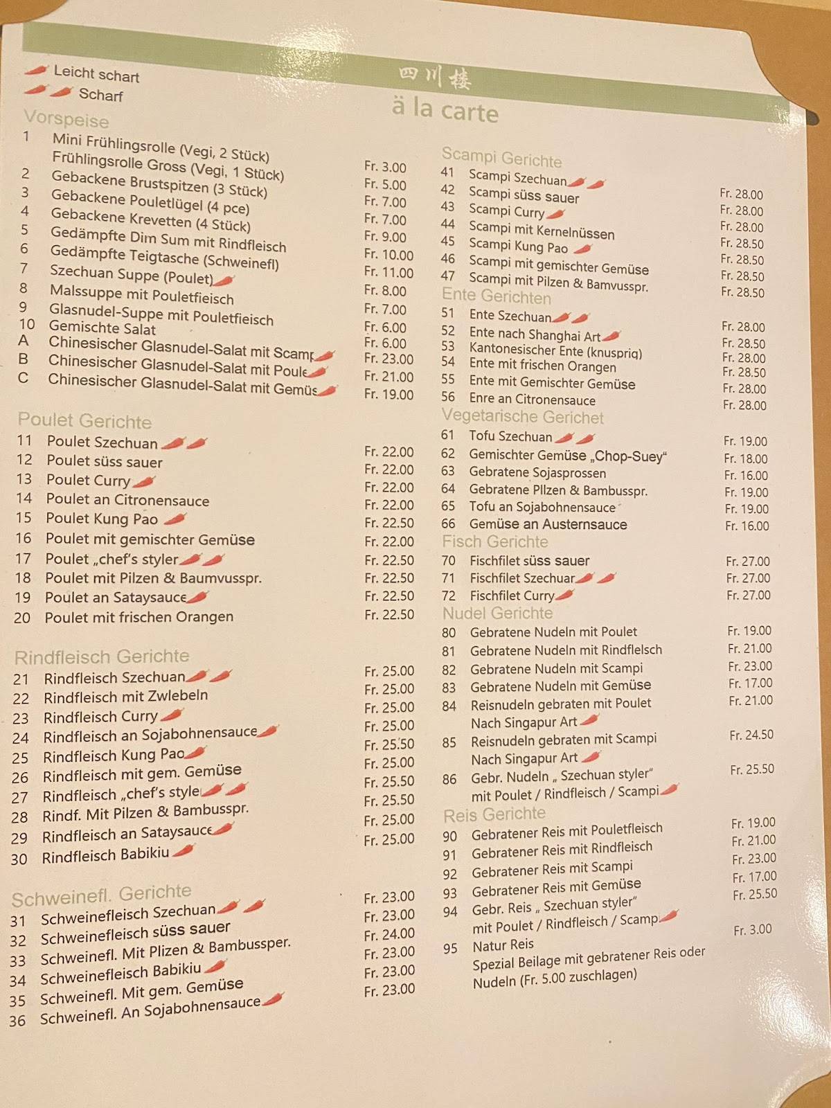 Menu di Szechuan 