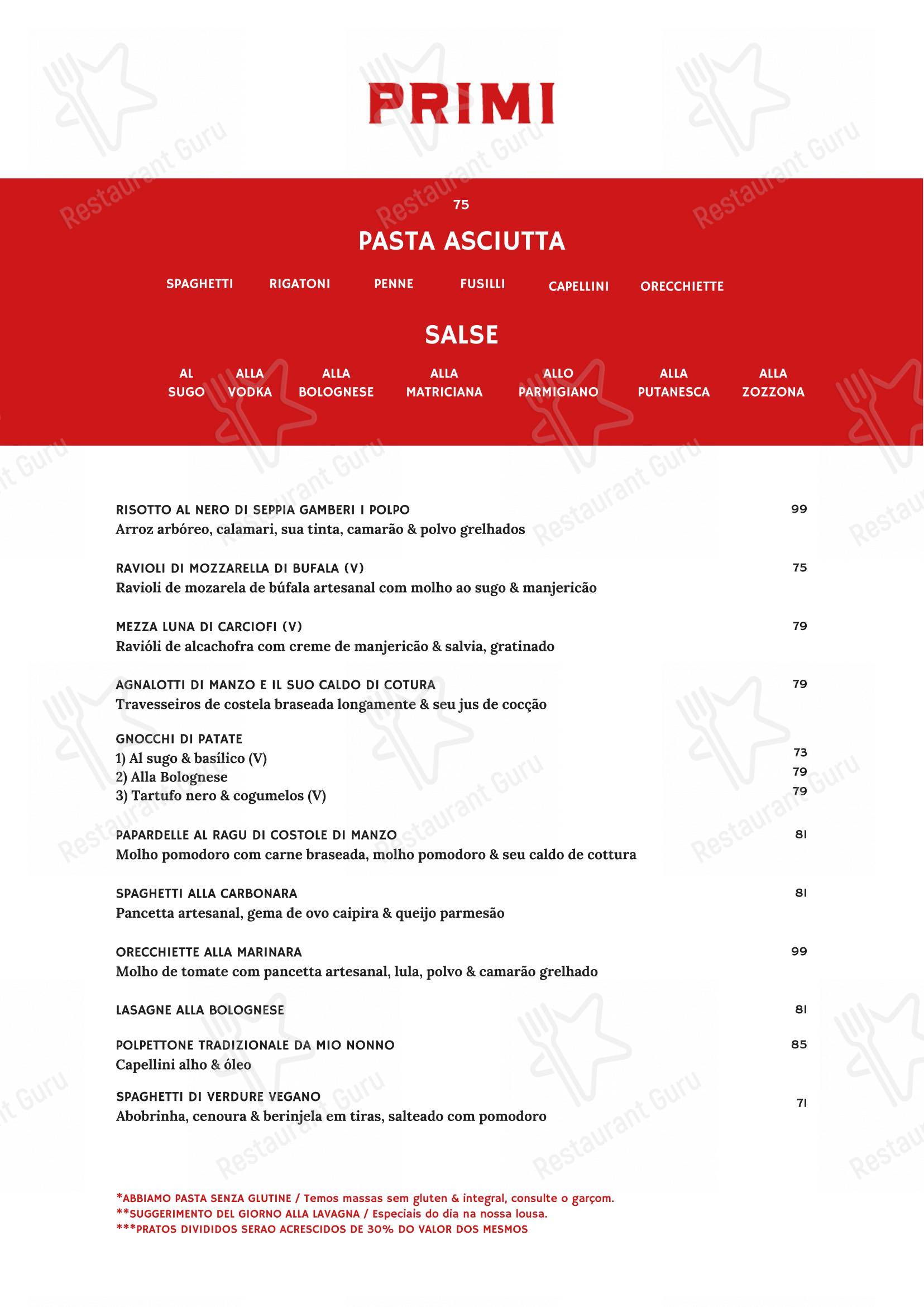 TONTONI TRATTORIA em São Paulo - Menu bar