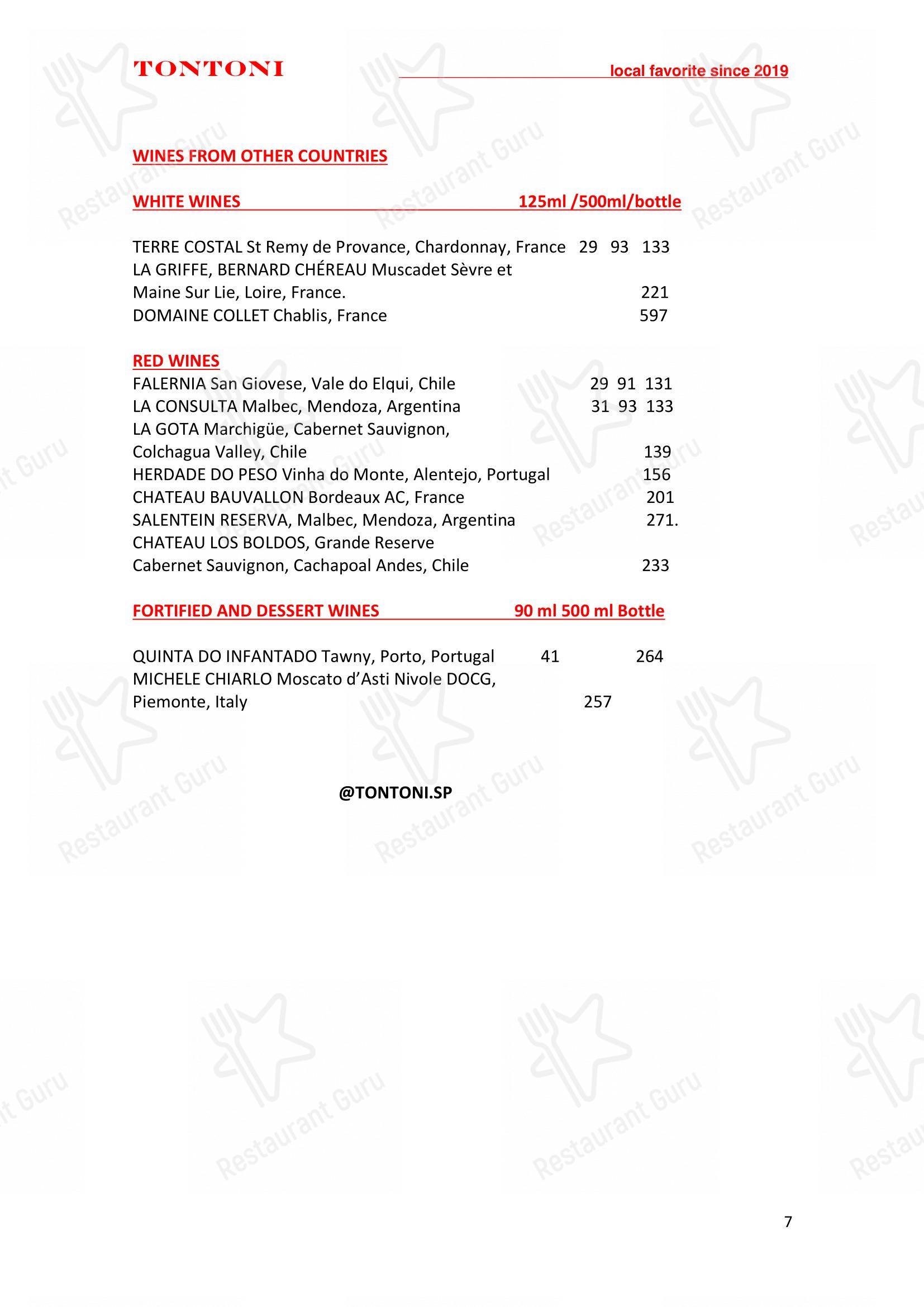 TONTONI TRATTORIA menu - 菜单