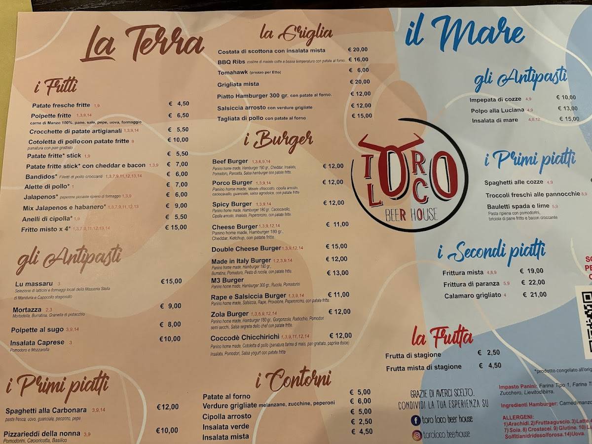 Menu di TORO LOCO BEER HOUSE 