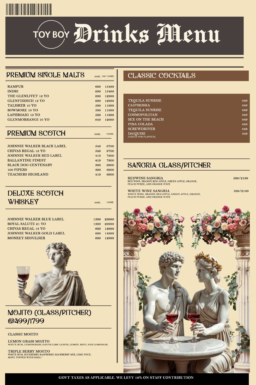 TOY BOY menu