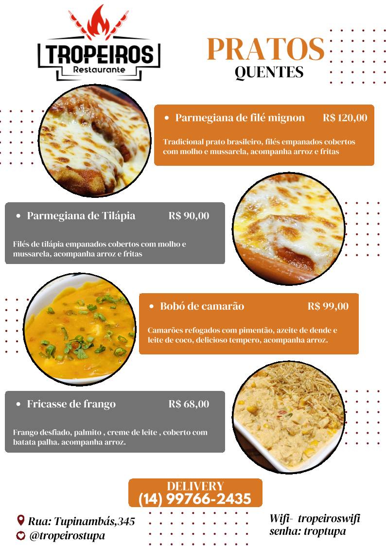 TROPEIROS ESPETARIA cardápio