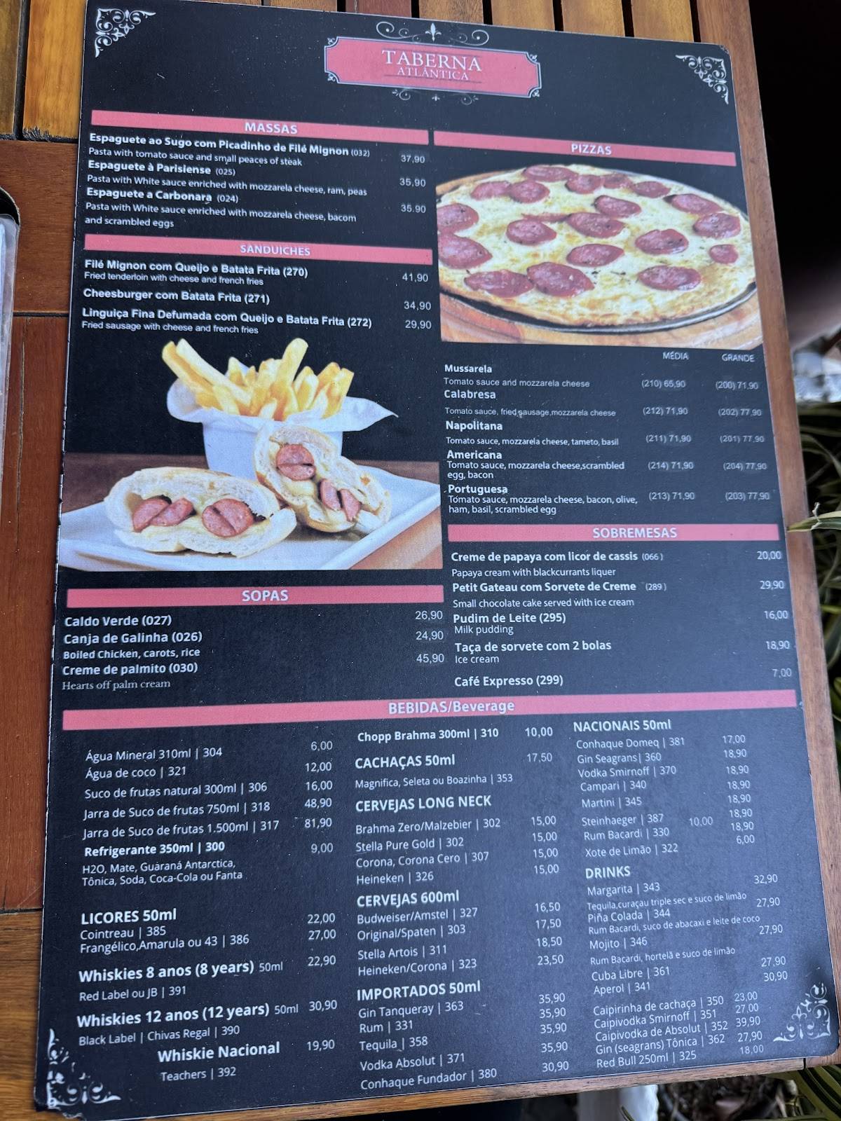 Taberna Atlântica cardápio