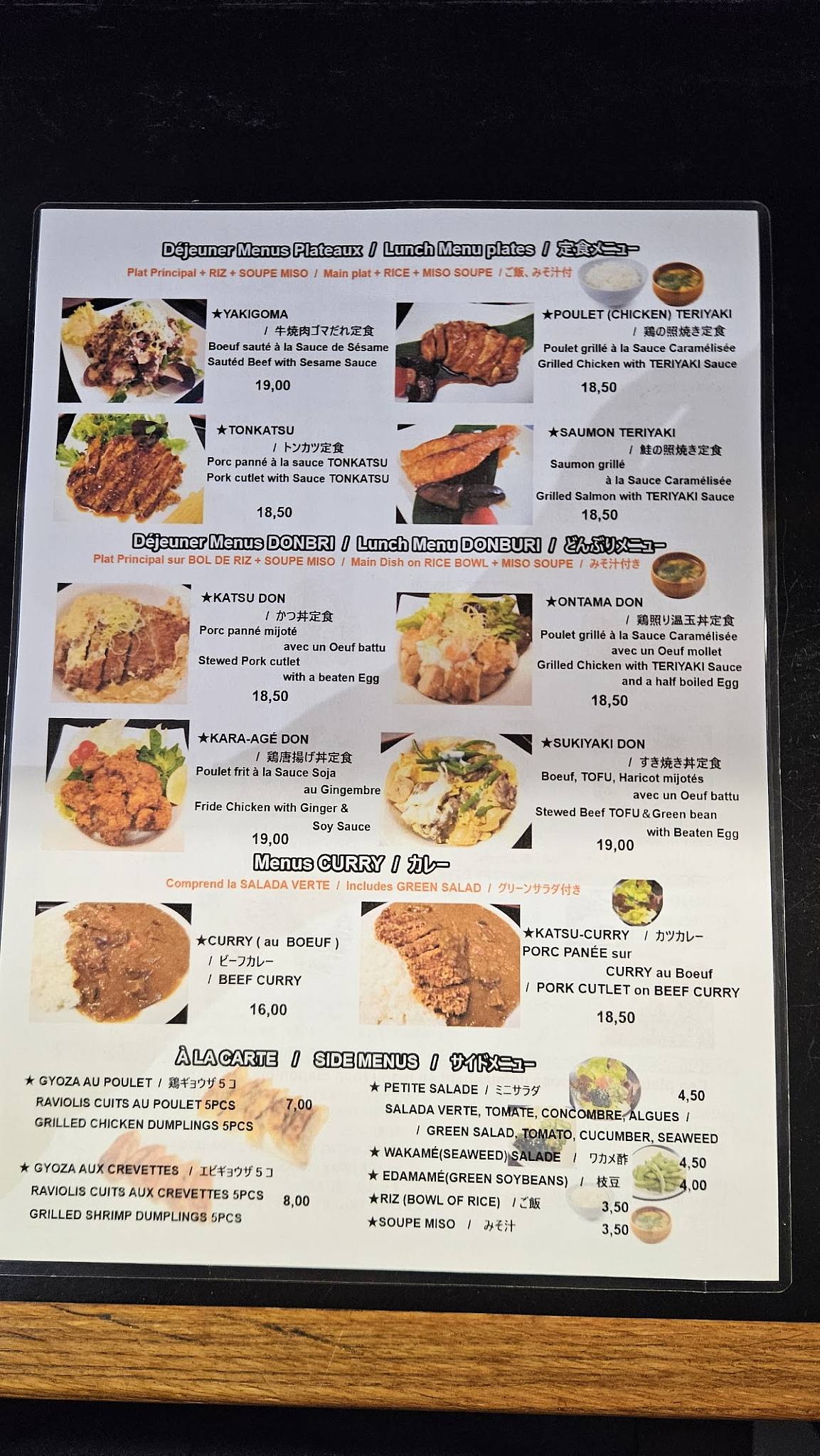 Menu de Taisho ken