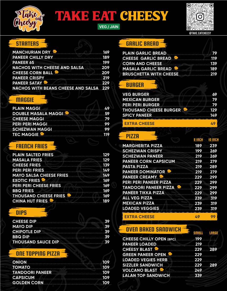 TAKE EAT CHEESY menu