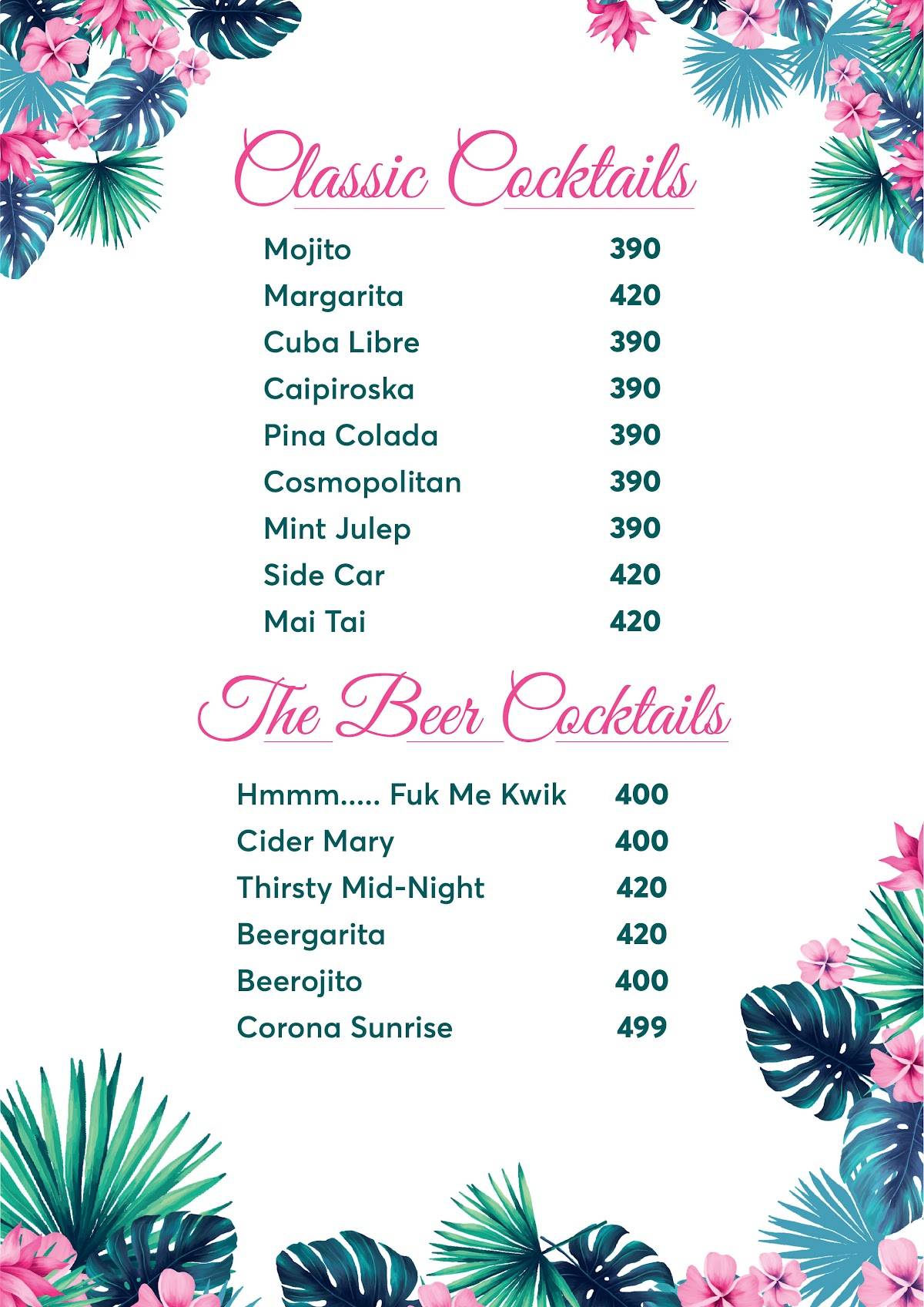 Tales & Spirits Bistro menu