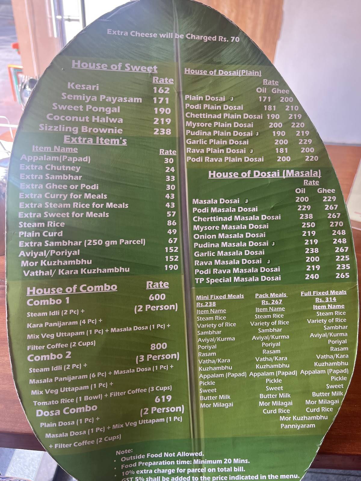 Tamil Pasanga Cafe menu