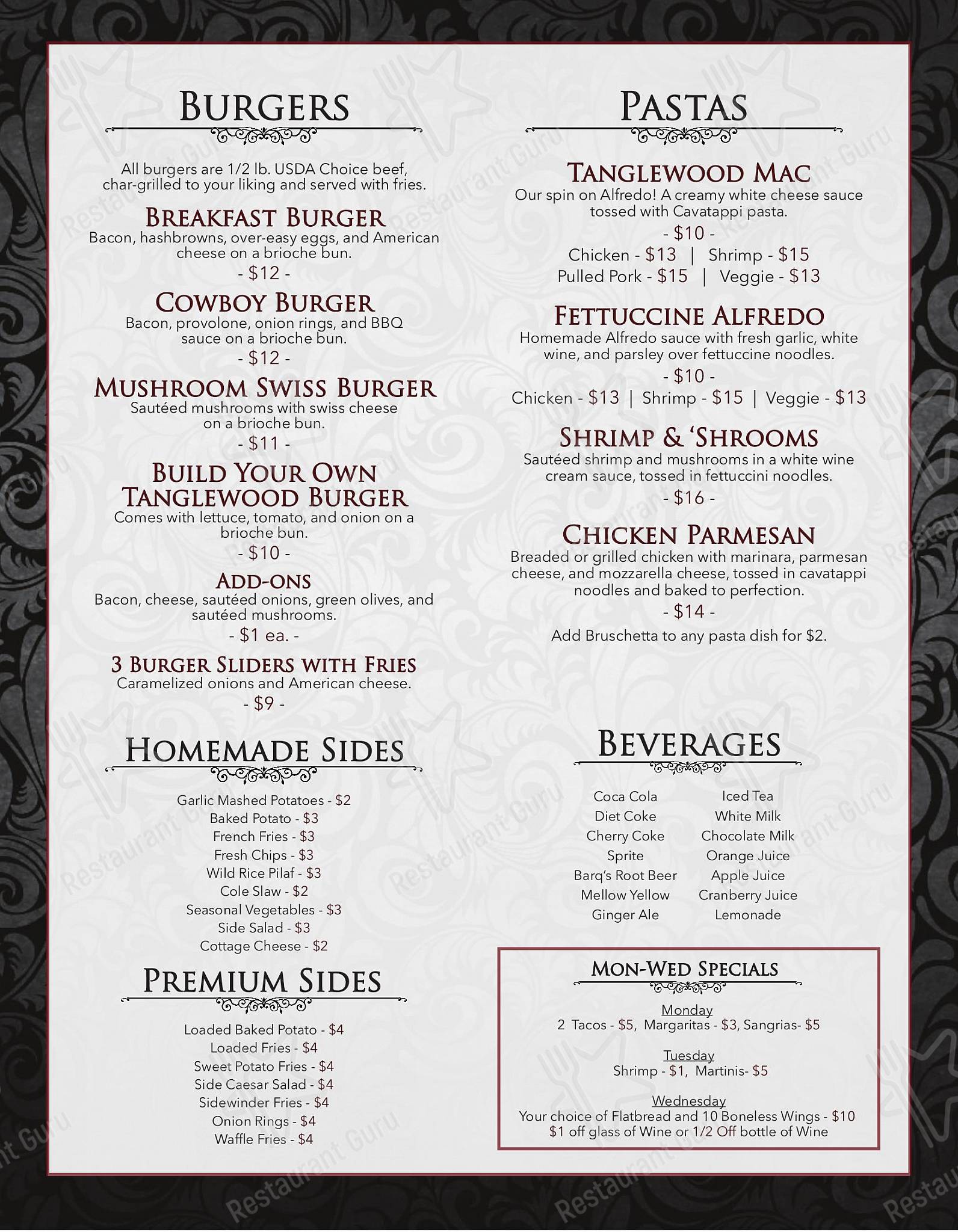 Menu at Tanglewood Restaurant & Lounge, Owosso