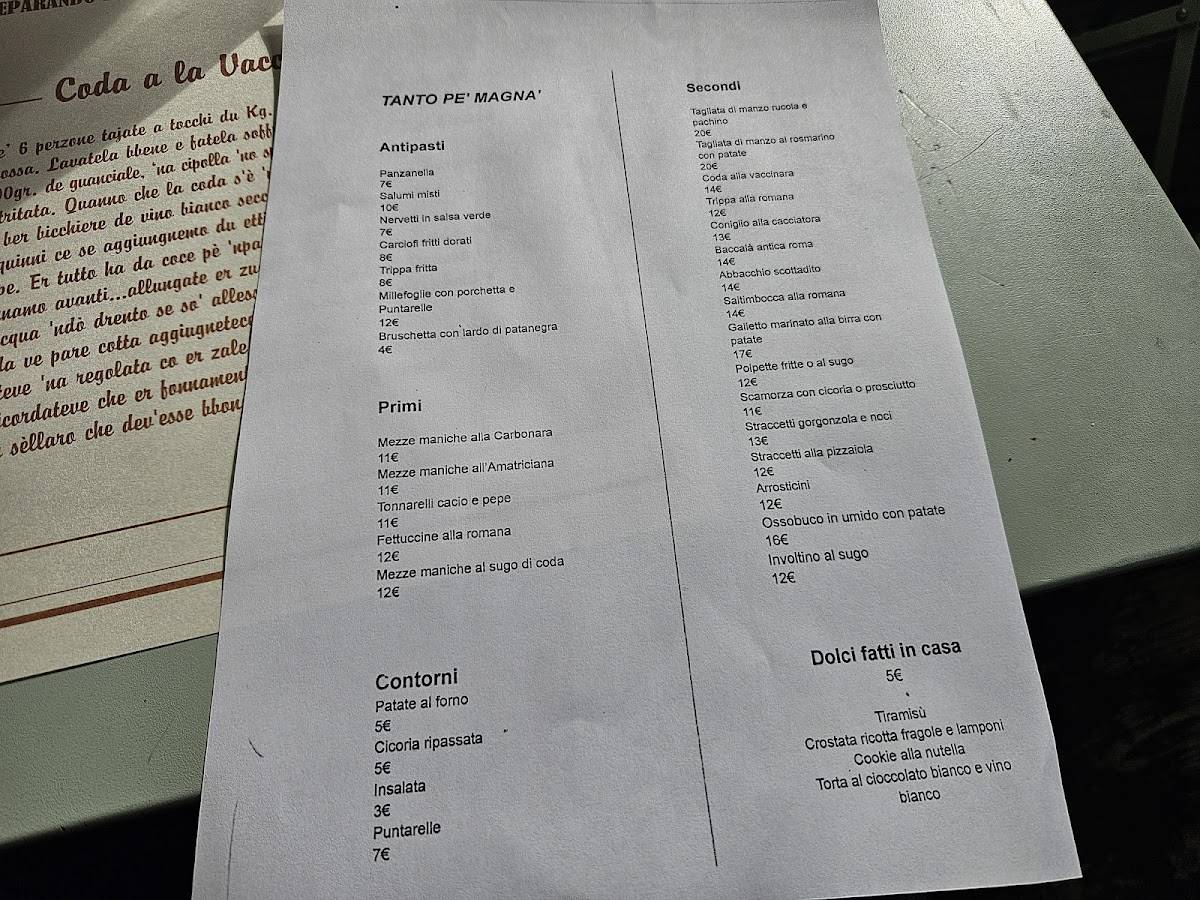 Menu di Tanto pè Magnà 