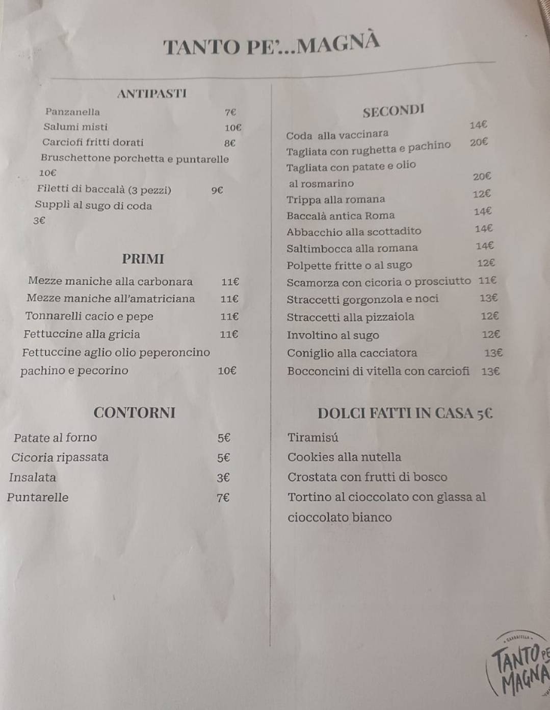 Menu di Tanto pè Magnà 