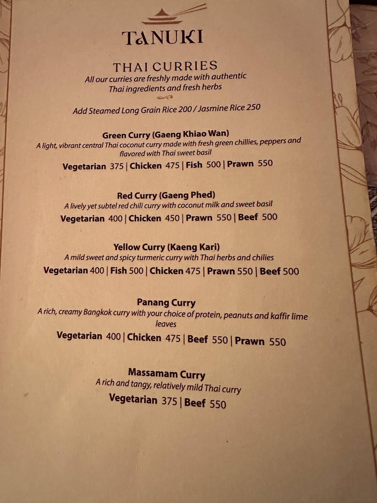 Tanuki menu