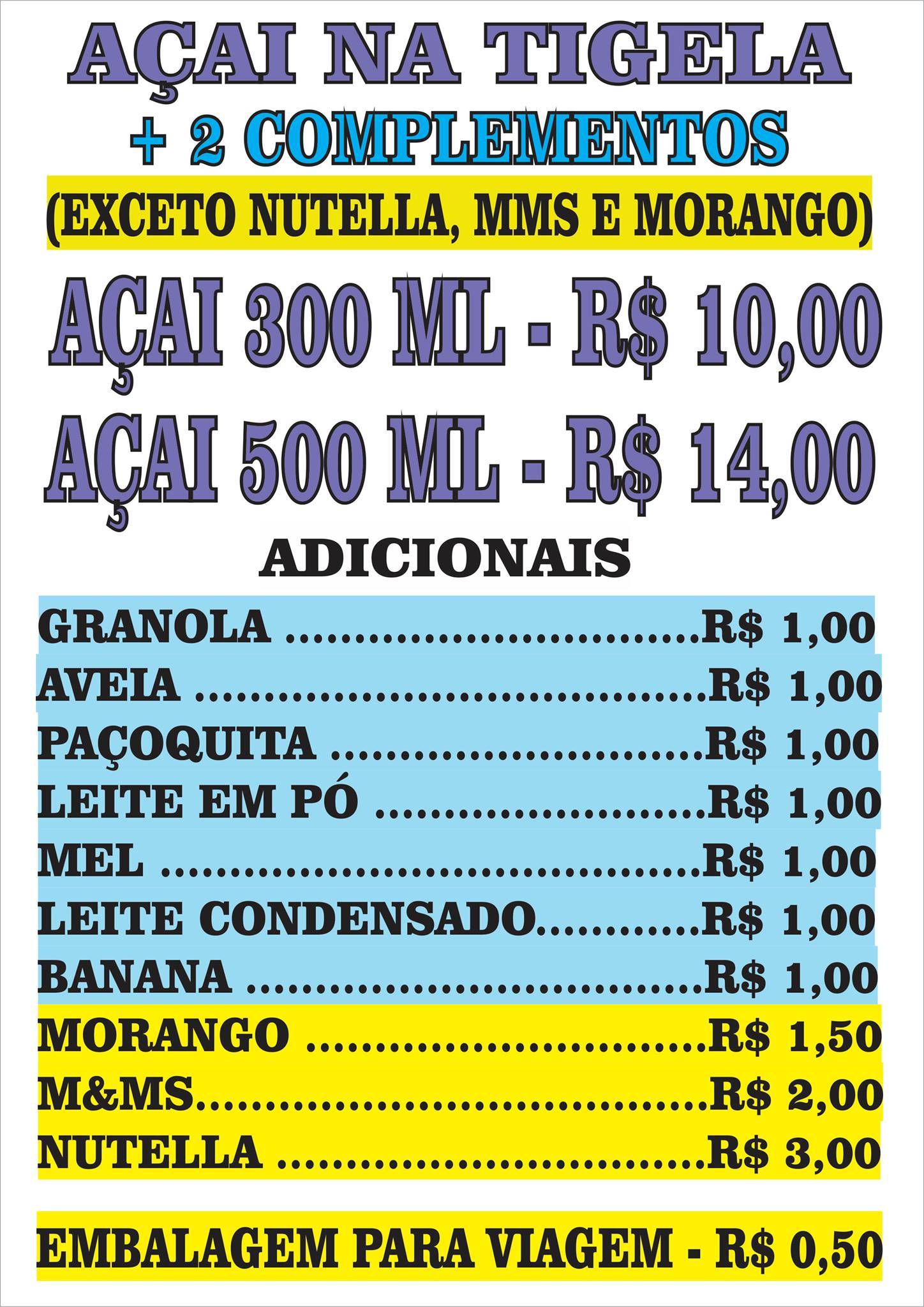 Tapioca do José cardápio