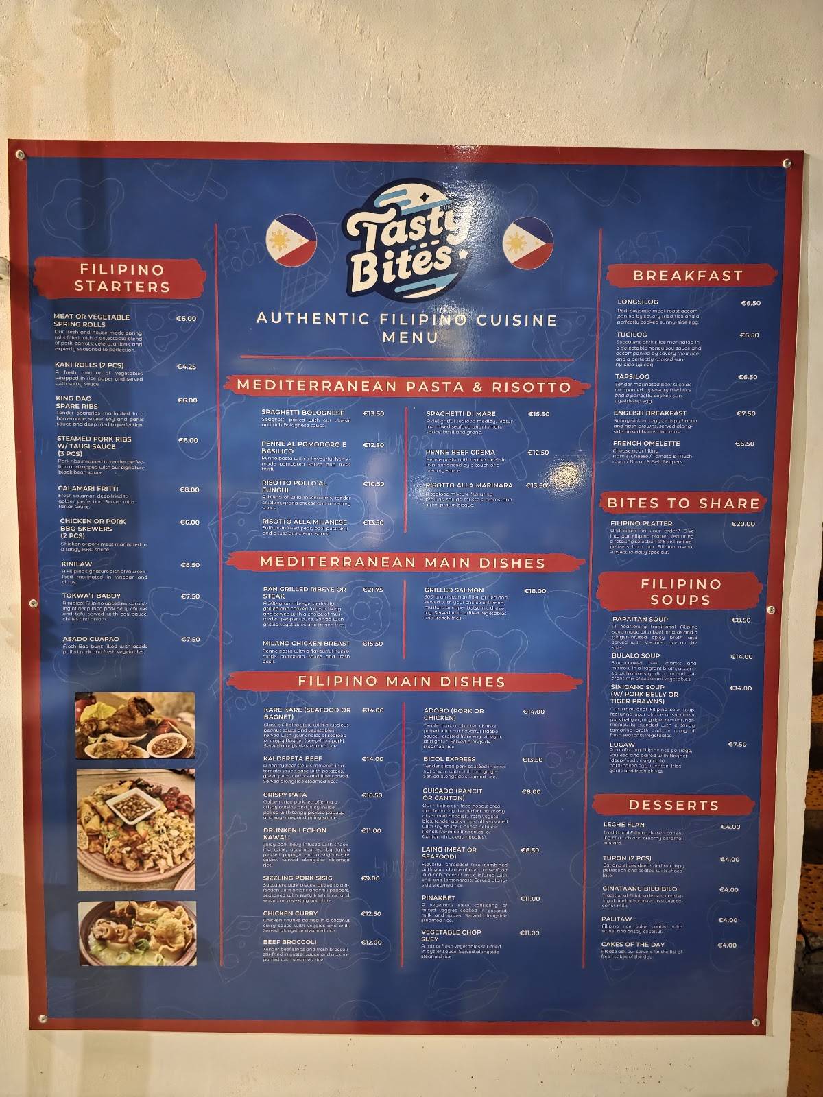 Menu at Tasty Bites restaurant, Cospicua