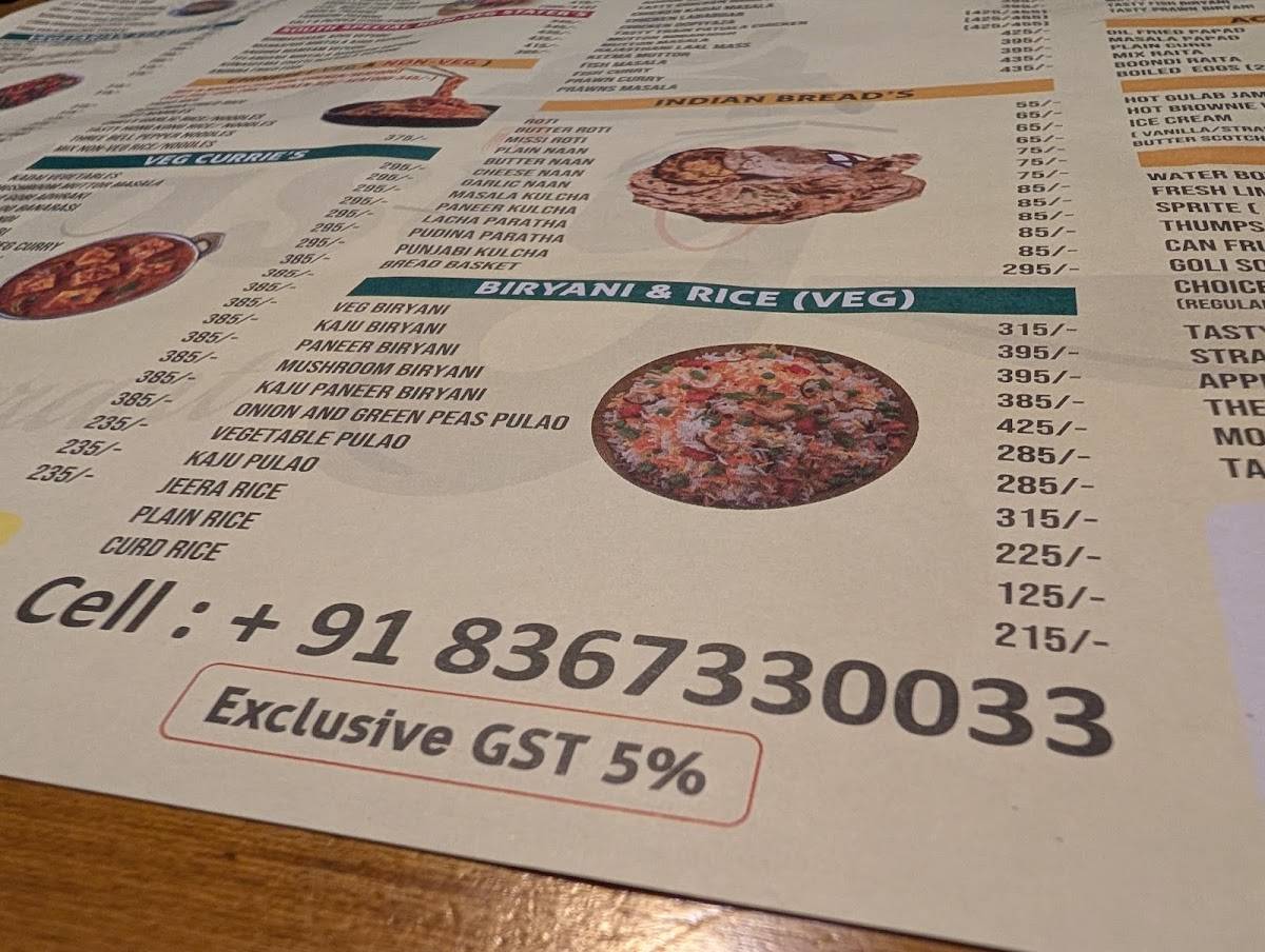 Tasty Train Restaurant menu