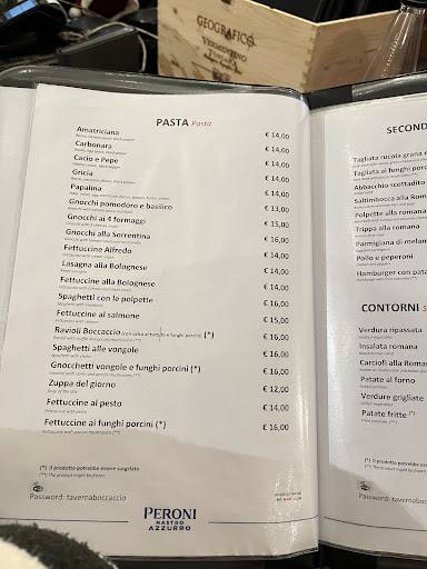 Menu di Taverna Boccaccio 