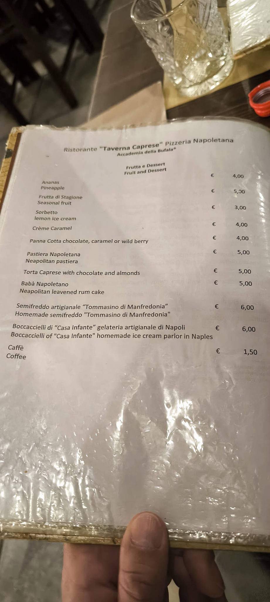 Menu di Taverna Caprese Ristorante - Pizzeria Napoletana 
