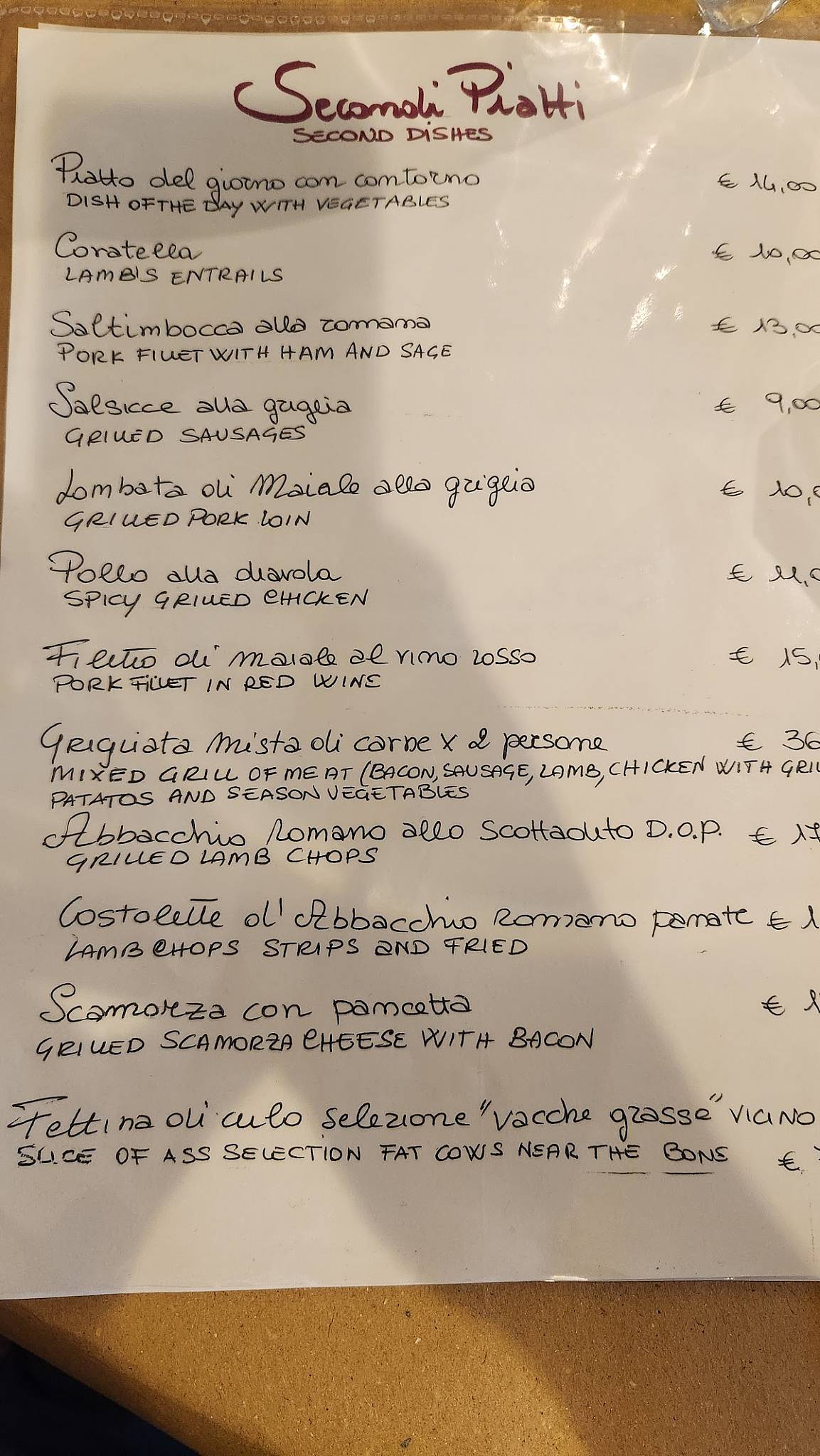 Menu di Taverna Sacchetti 