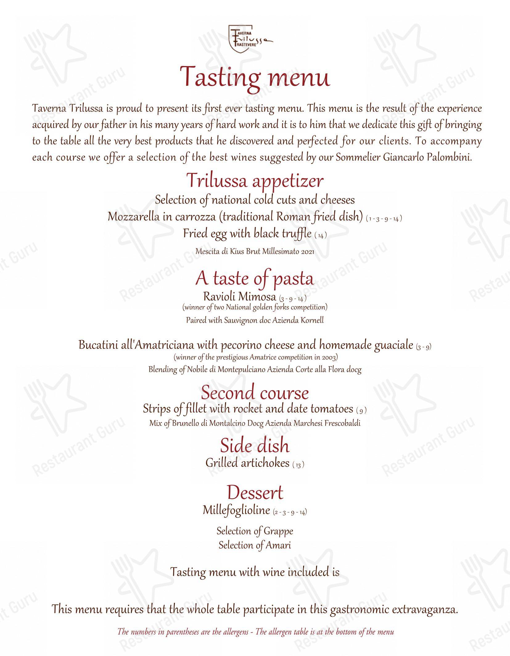 Taverna Trilussa dans Rome - 菜单