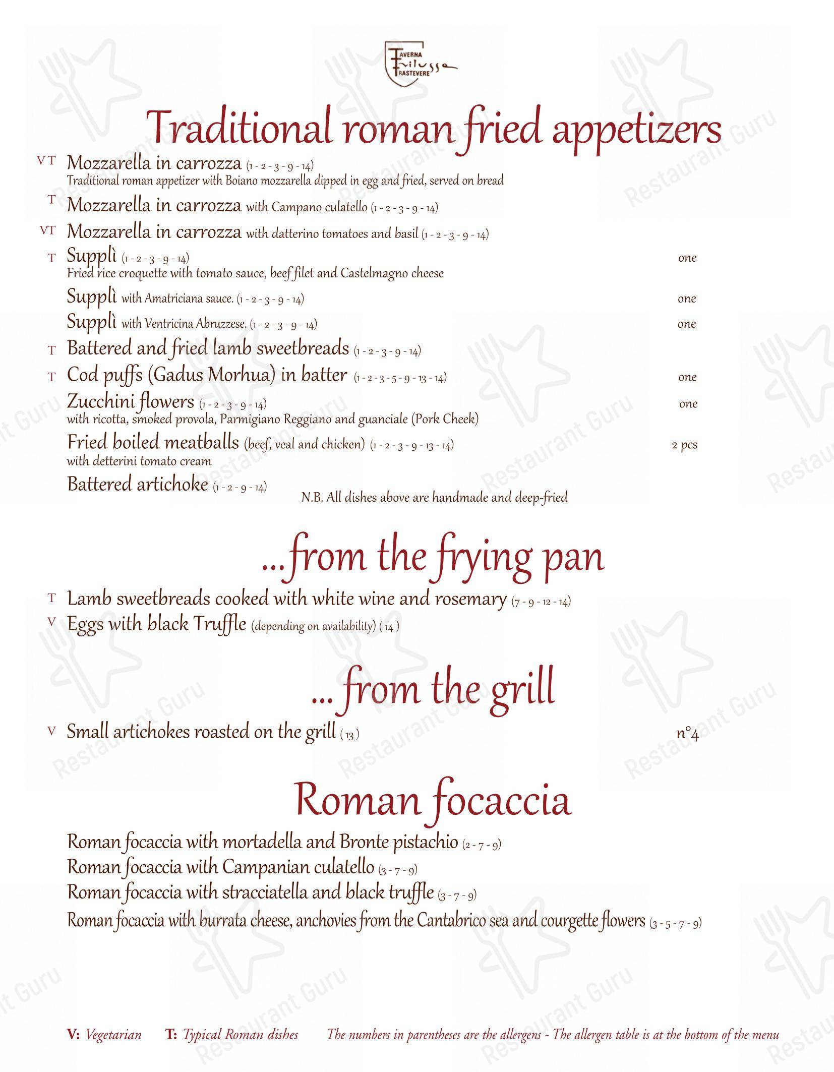Menu pour Taverna Trilussa - 菜单