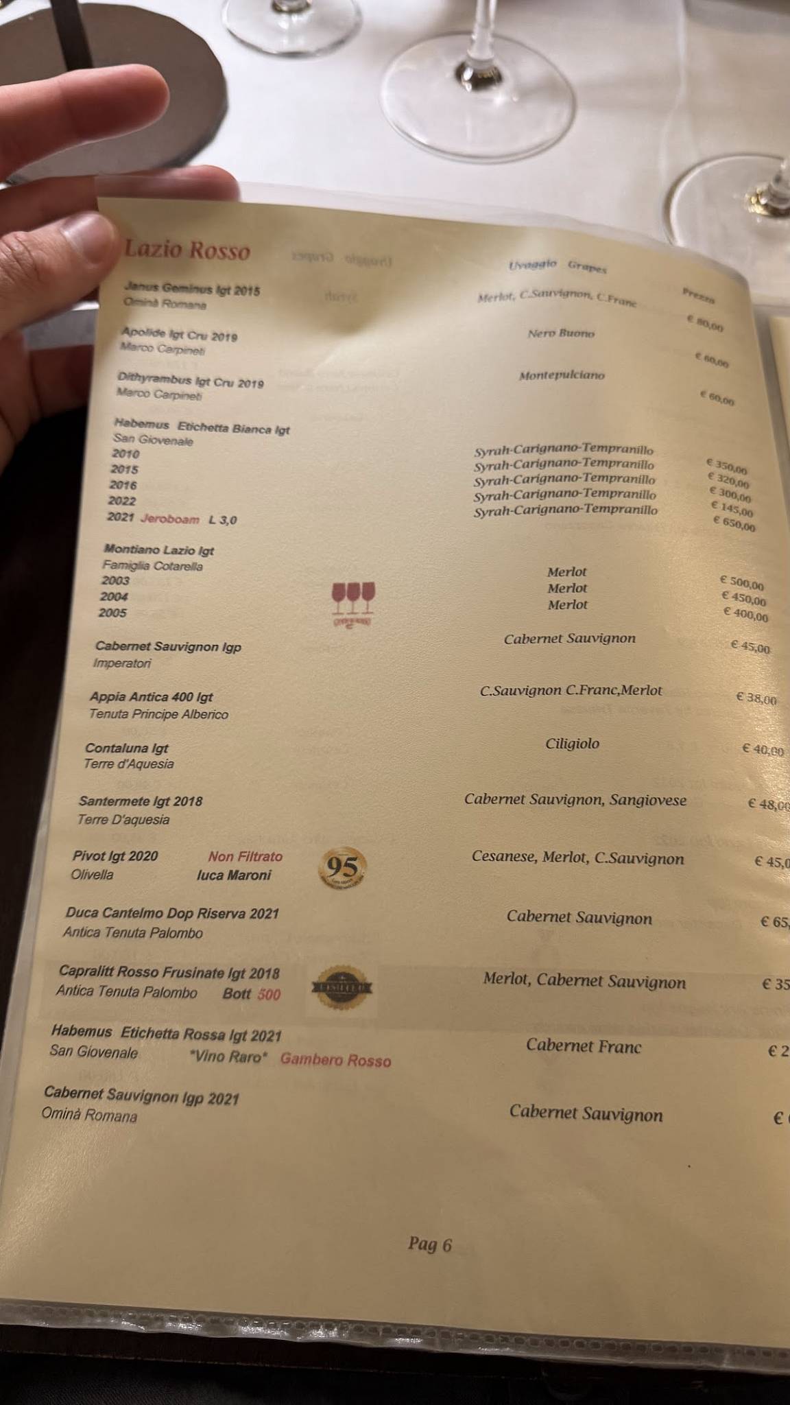 Menu de Taverna Trilussa