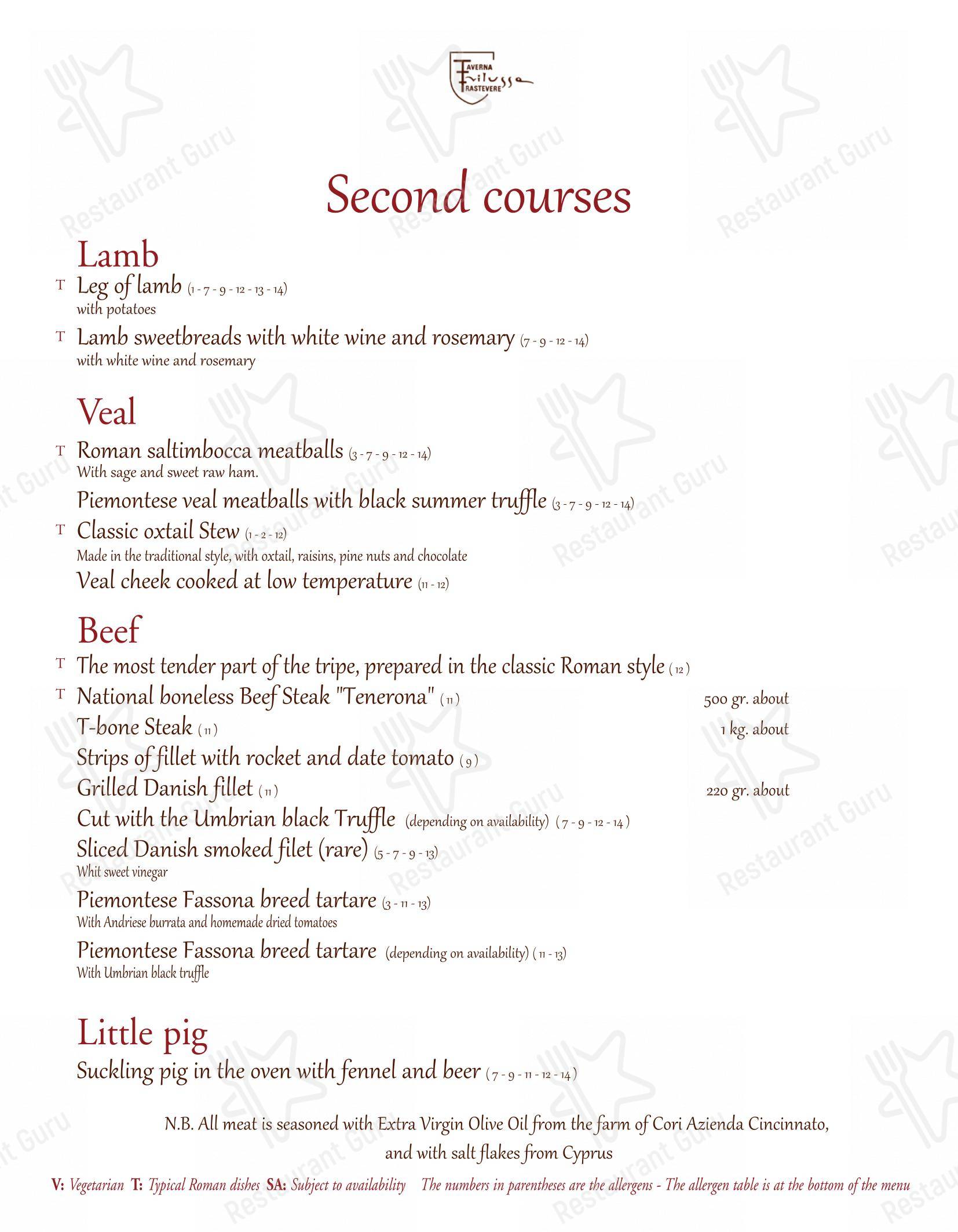 Menu pour Taverna Trilussa - 菜单