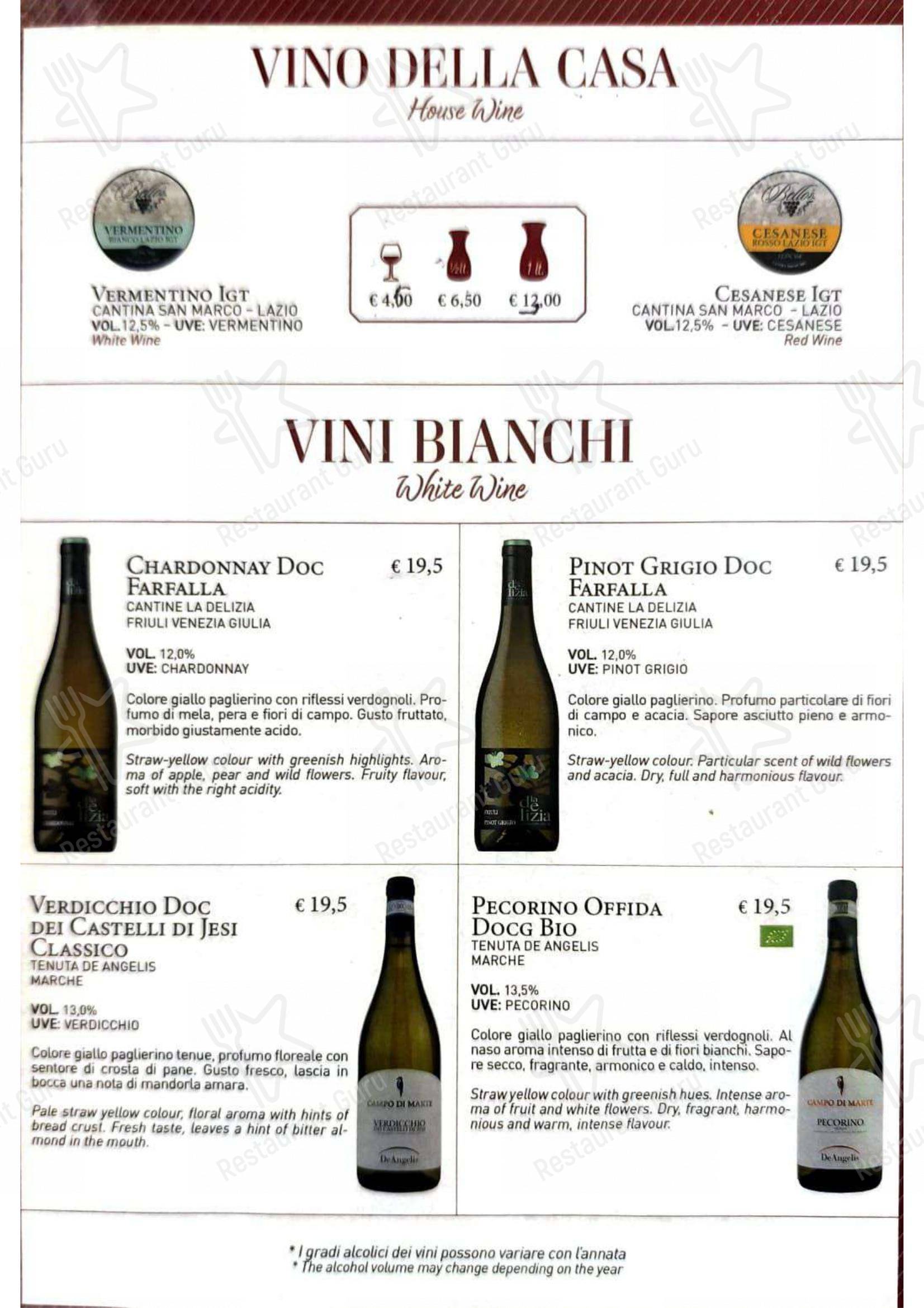 Menu per Tempio di Mecenate pizzeria