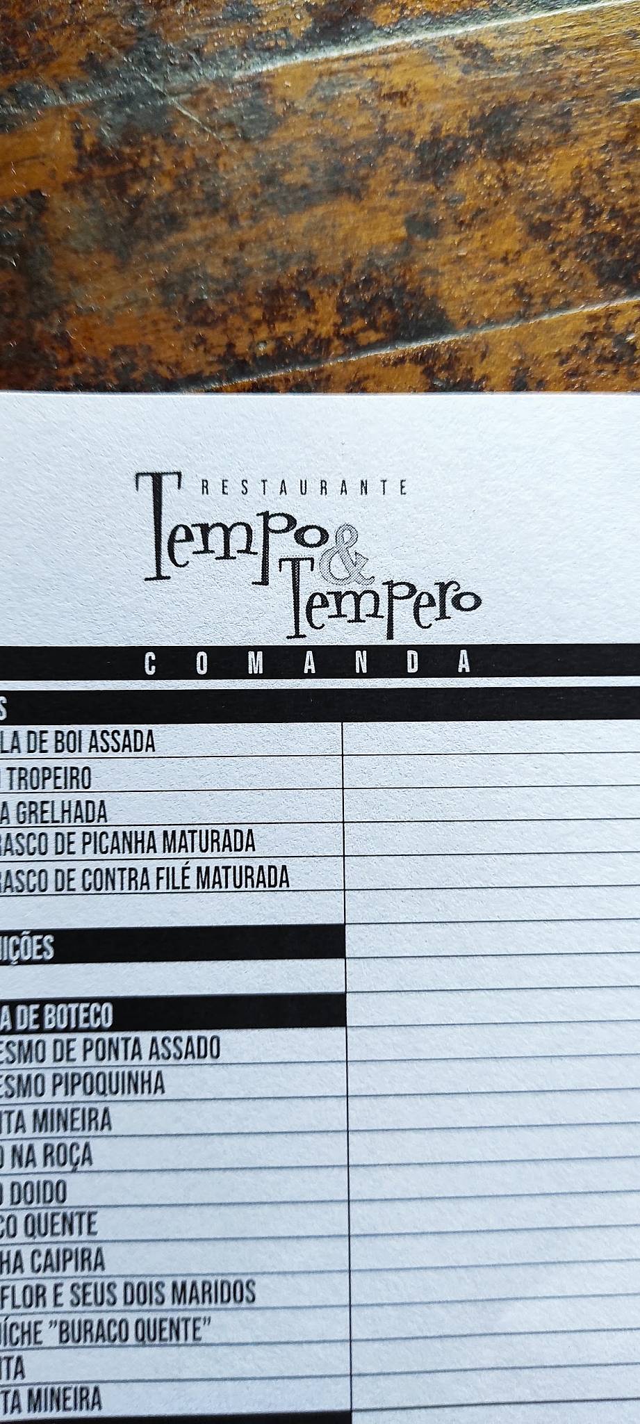 Tempo e Tempero cardápio