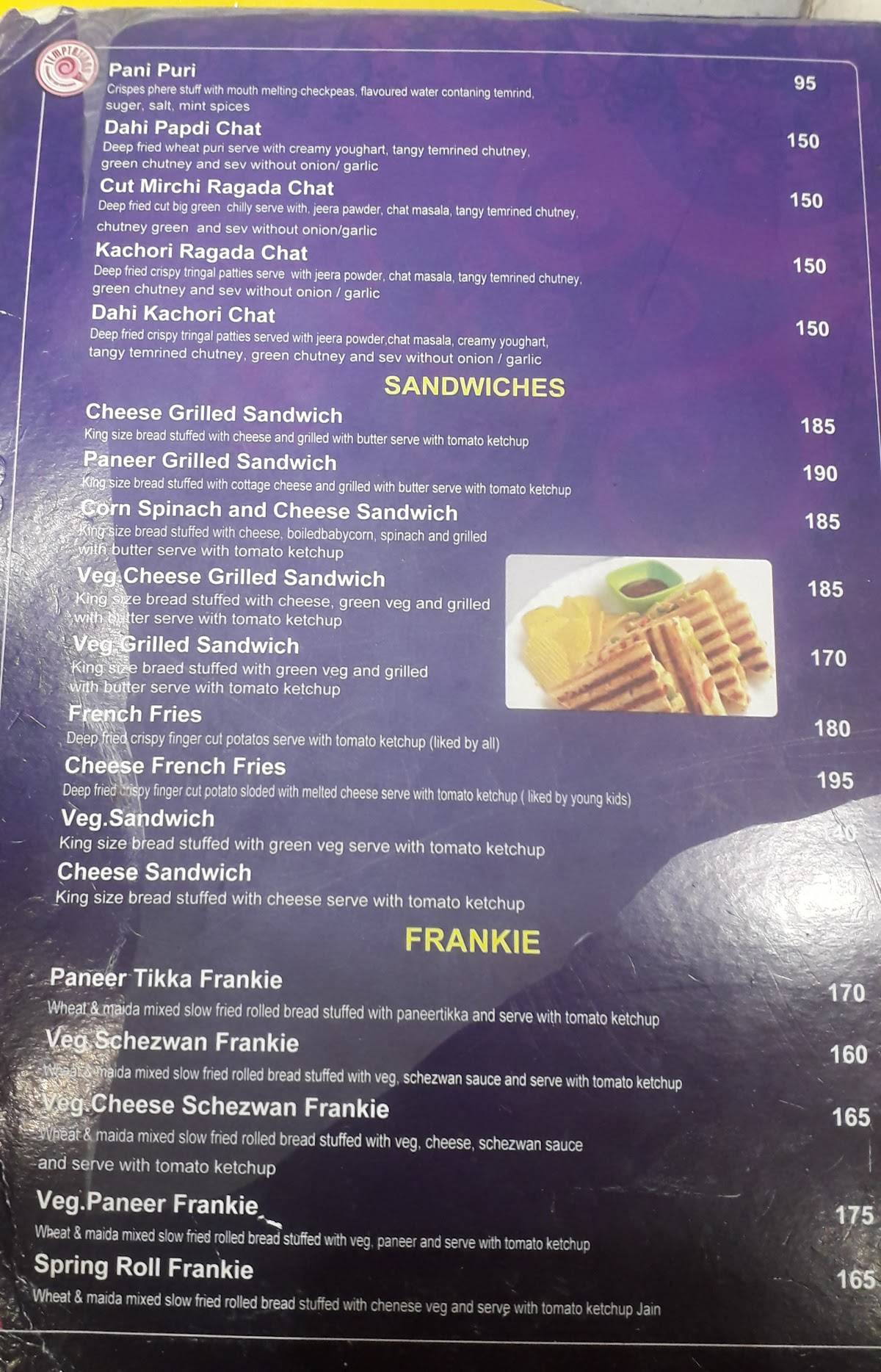 Temptations Vijayawada menu