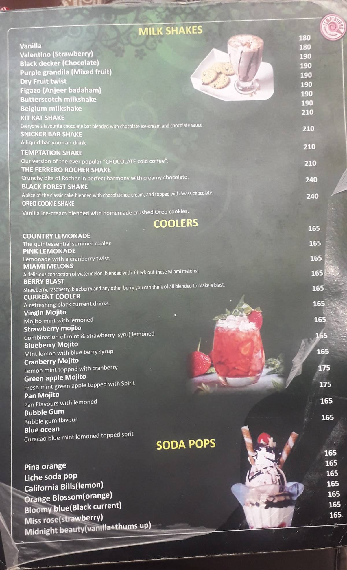 Temptations Vijayawada menu