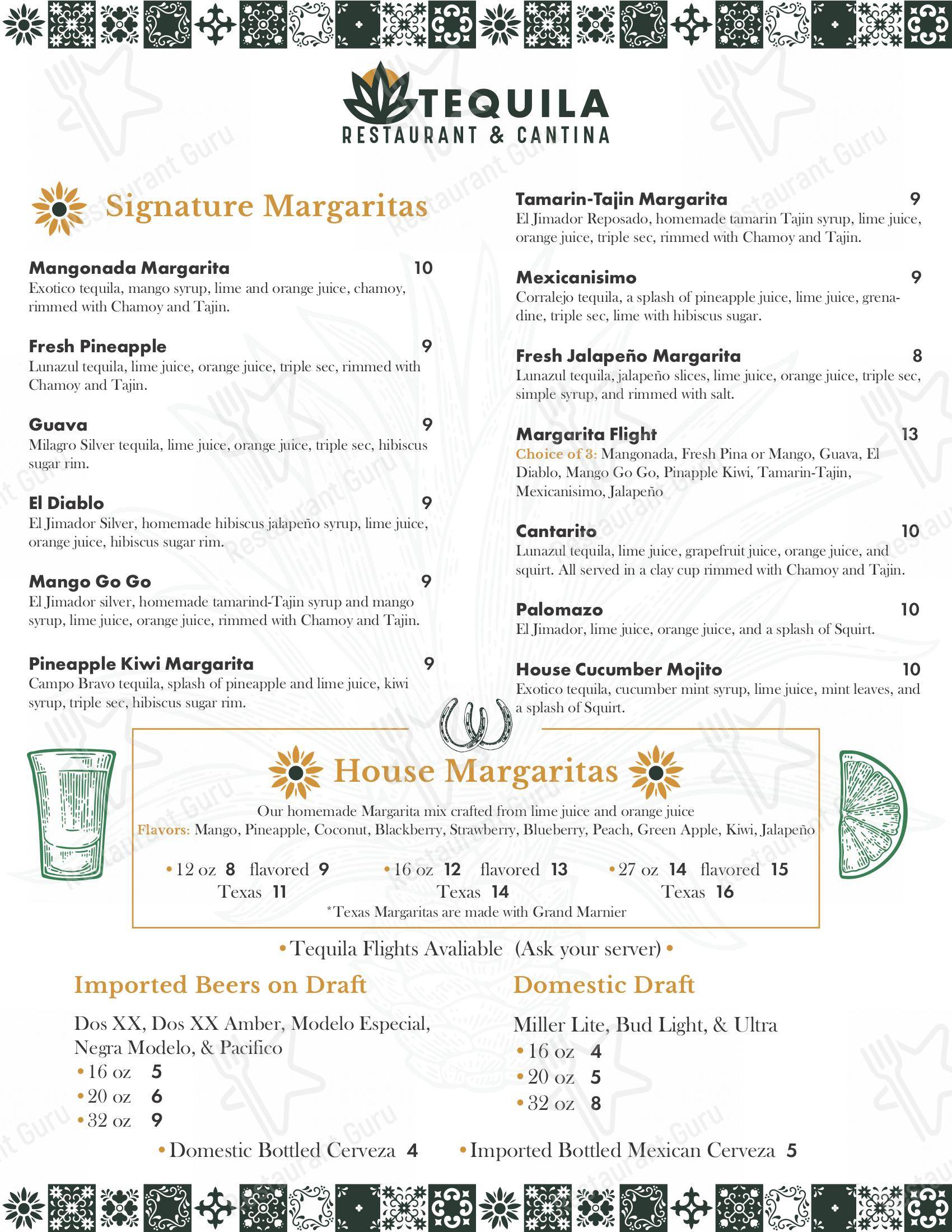 Menu at Tequila Mexican Restaurant & Cantina, Fort Wayne