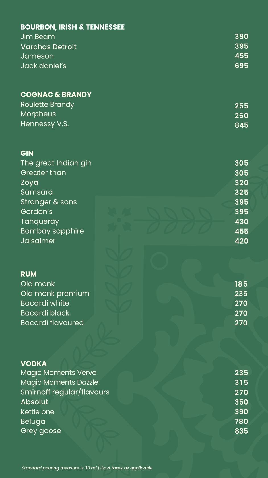 Terrace Bar & Kitchen menu