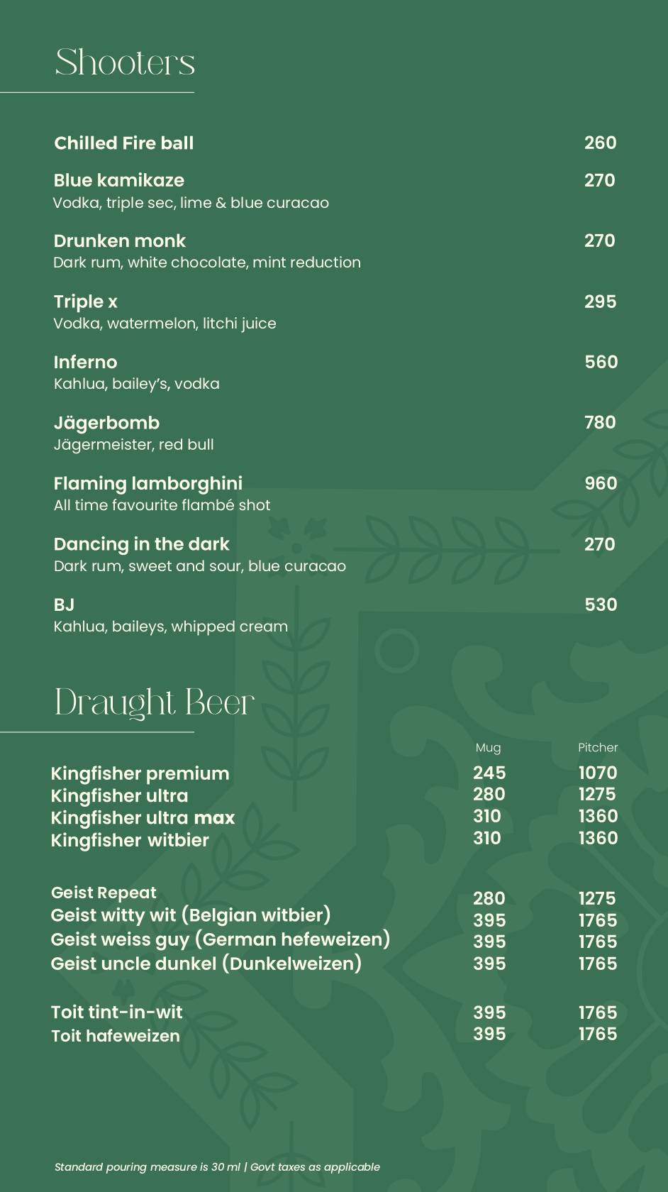 Terrace Bar & Kitchen menu