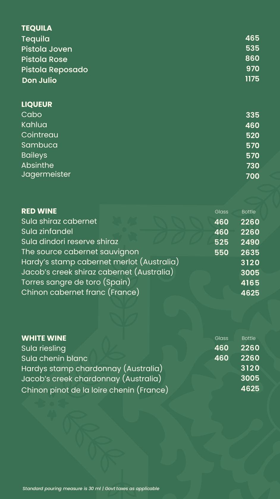 Terrace Bar & Kitchen menu