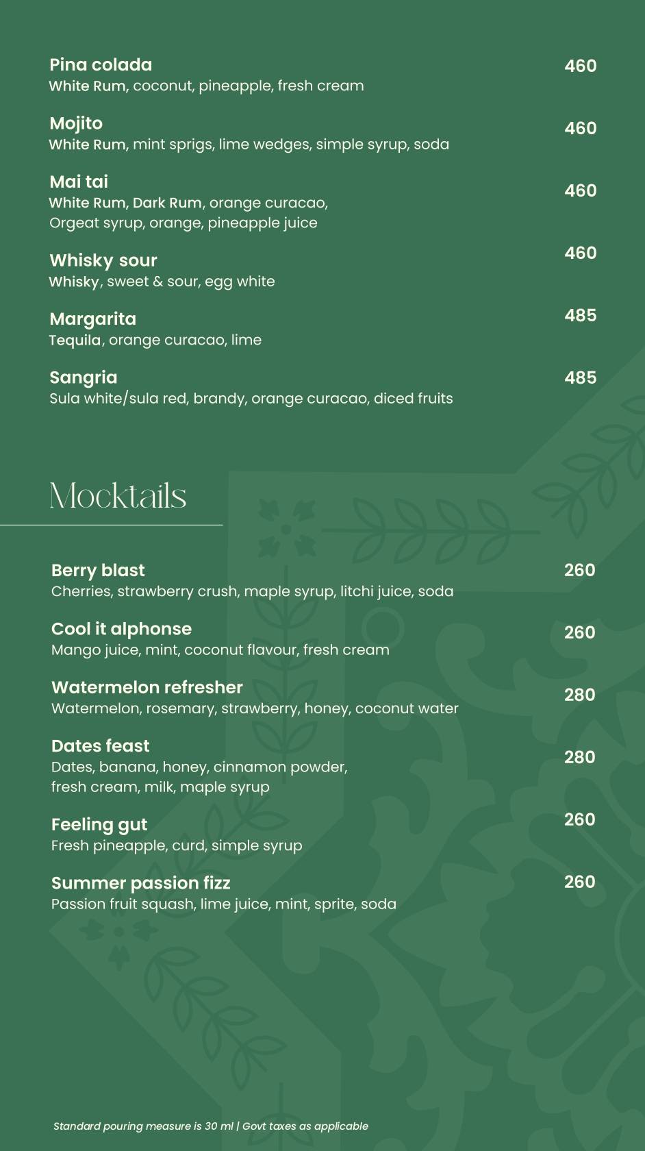 Terrace Bar & Kitchen menu